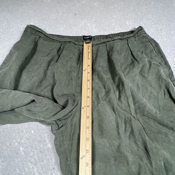 Loft Womens Large Green Wide Leg Cropped Palazzo Pull On Pleated High Rise Pant - Picture 7 of 12